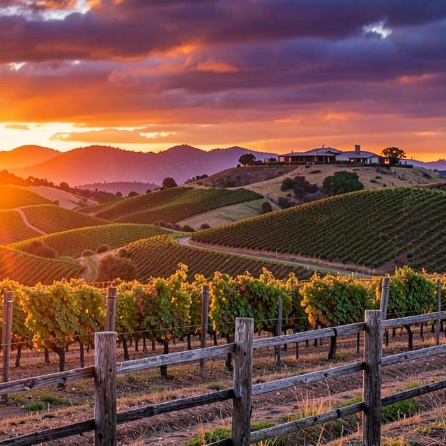 Sunset over Paso Robles vineyards in California's Central Coast