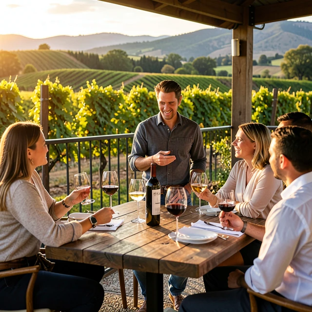 Wine tasting experience on a terrace at a sustainable winery in Sonoma County