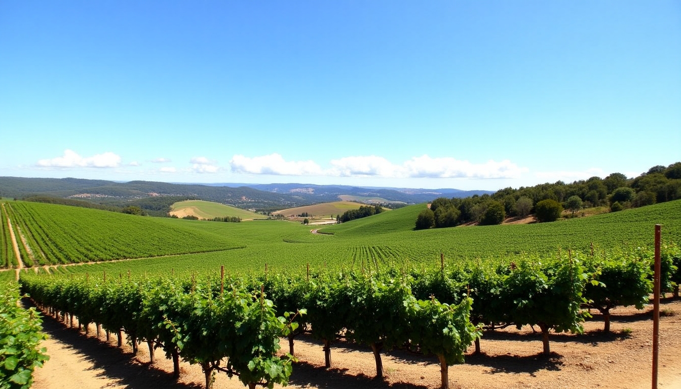 A picturesque view of vineyards stretching under the bright California sun at Beringer Vineyards.