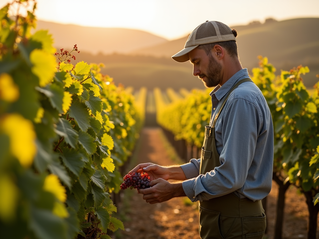 Winemaker in an organic vineyard