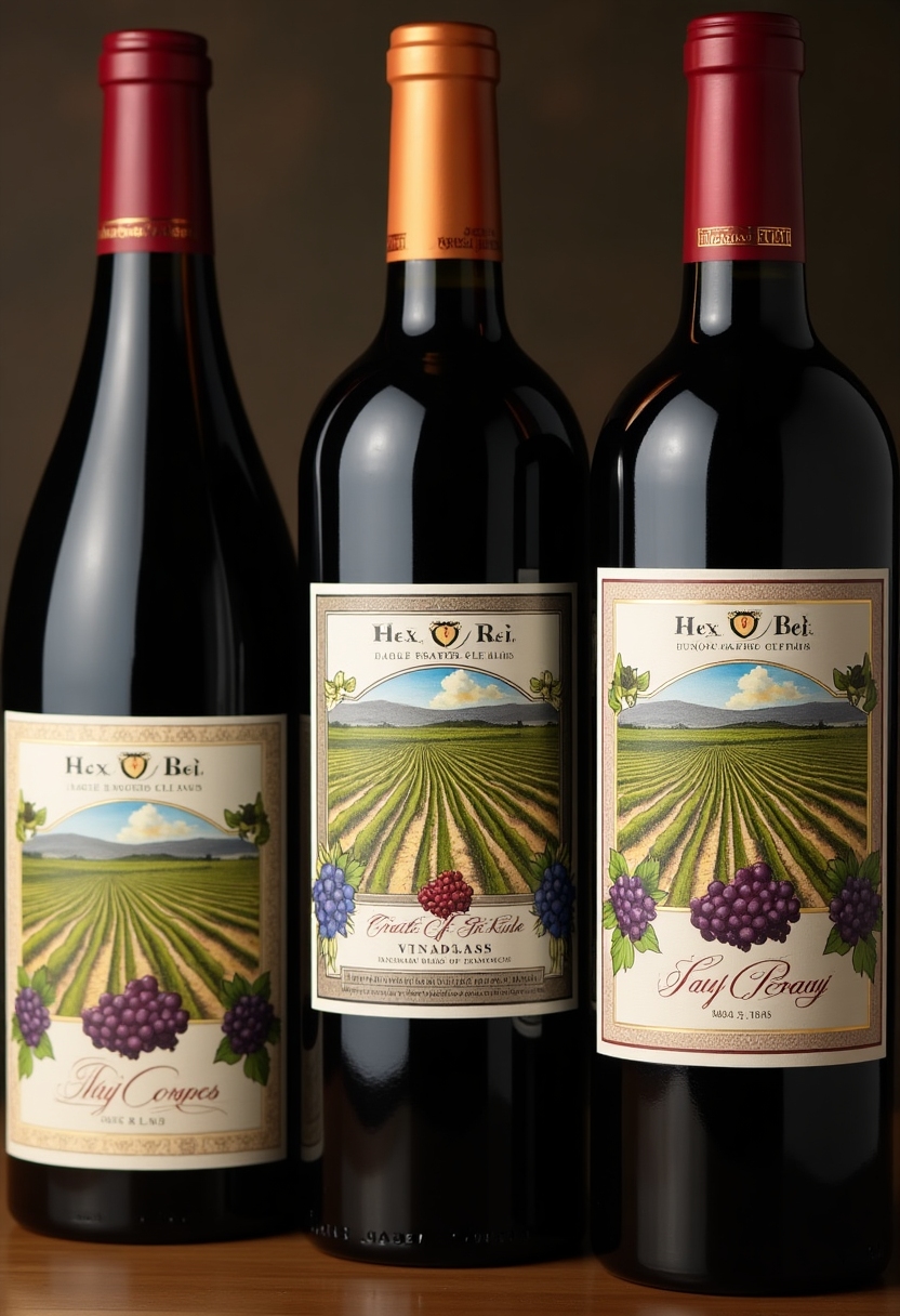 Close-up of wine bottles with elegant labels, inviting curiosity and discovery among consumers.
