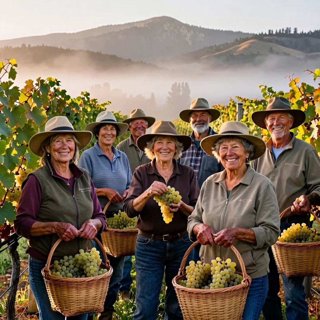 Harvest team at Jackson Family Wines' certified organic vineyard