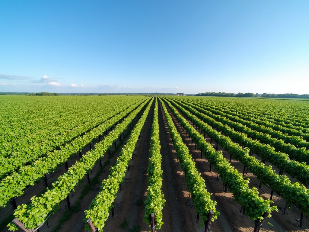 Vineyard landscape with rows of grapevines