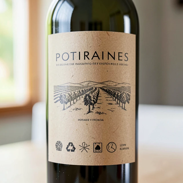 Innovative sustainable wine bottle label combining tradition and eco-friendly design.