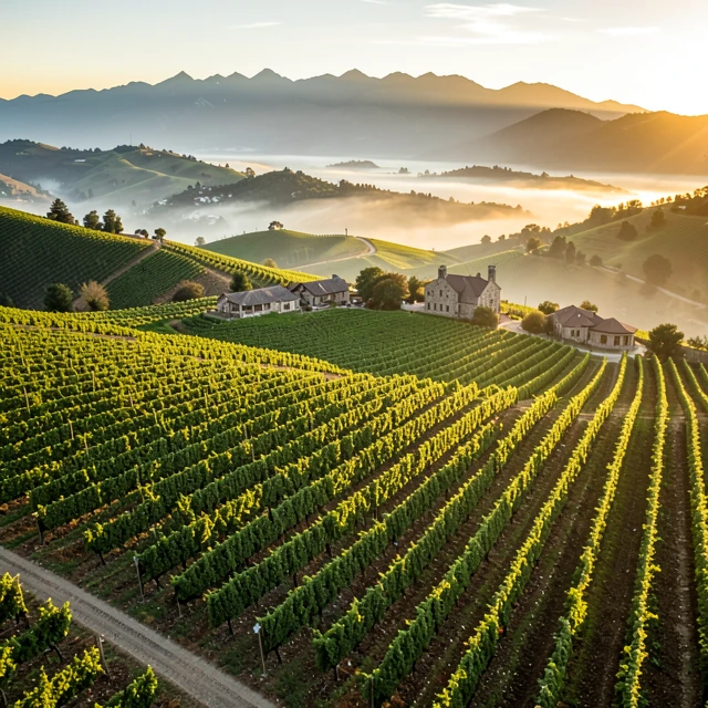 Napa Valley vineyards landscape at sunset