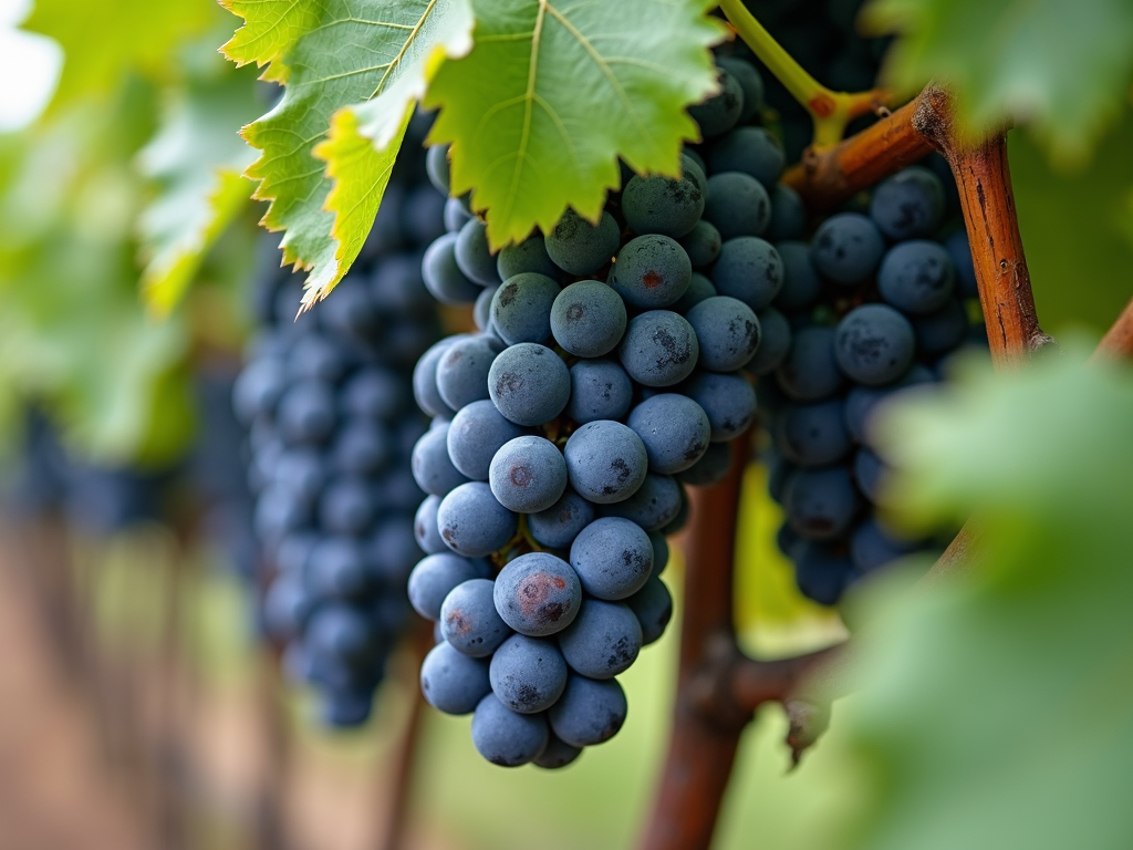 Organic grapevines with ripe grapes