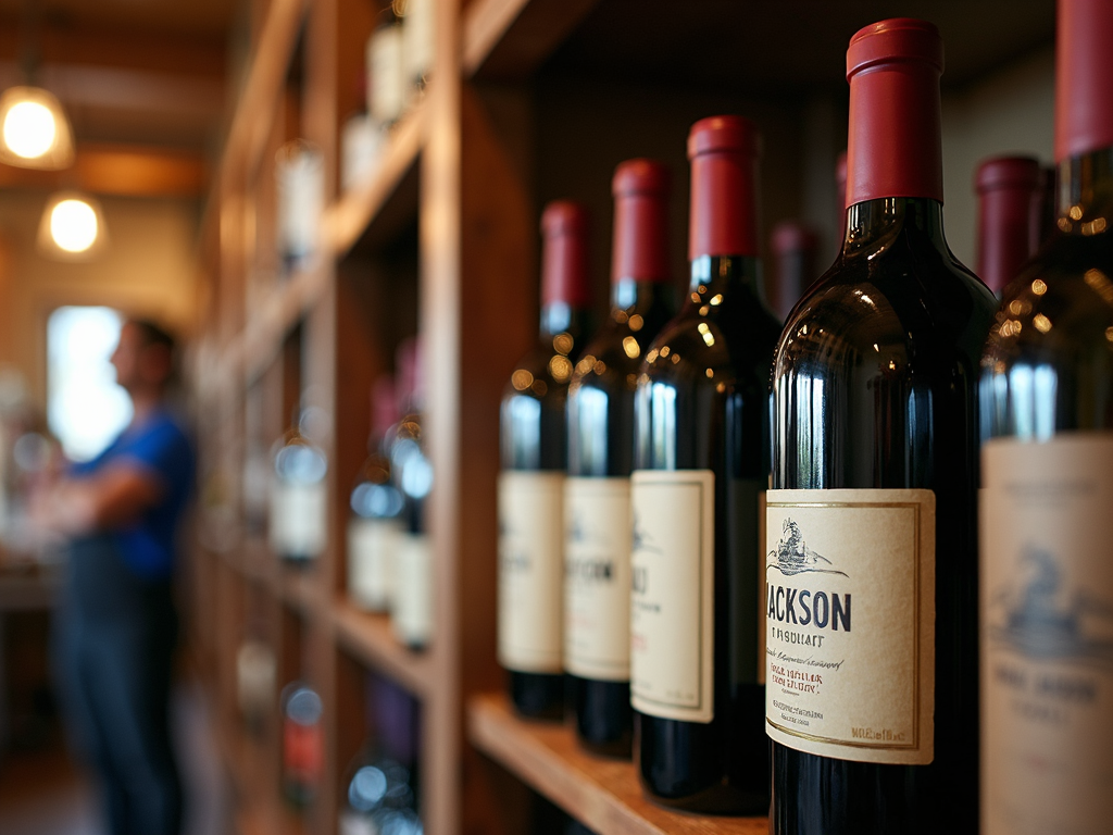 Exploring wine brands at a local shop.