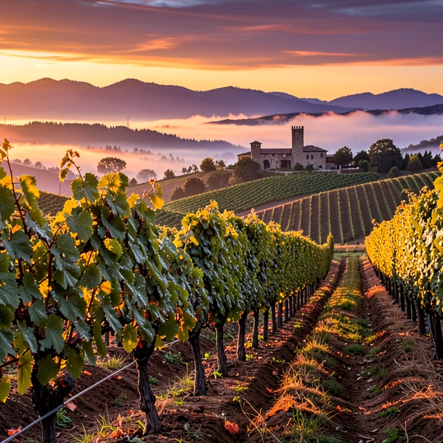 Sunset over Napa Valley vineyards showcasing the region's iconic wine landscape
