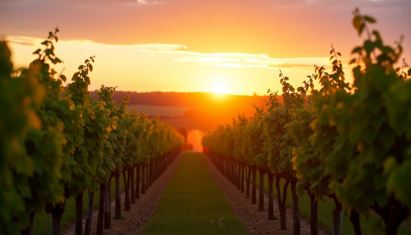 Sunset over Jackson Family Wines vineyard