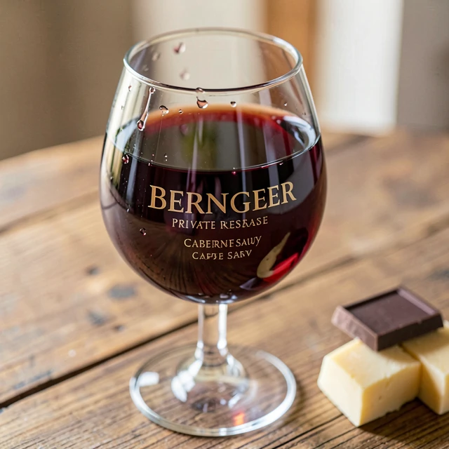 Glass of Beringer Cabernet Sauvignon with chocolate and cheese pairing