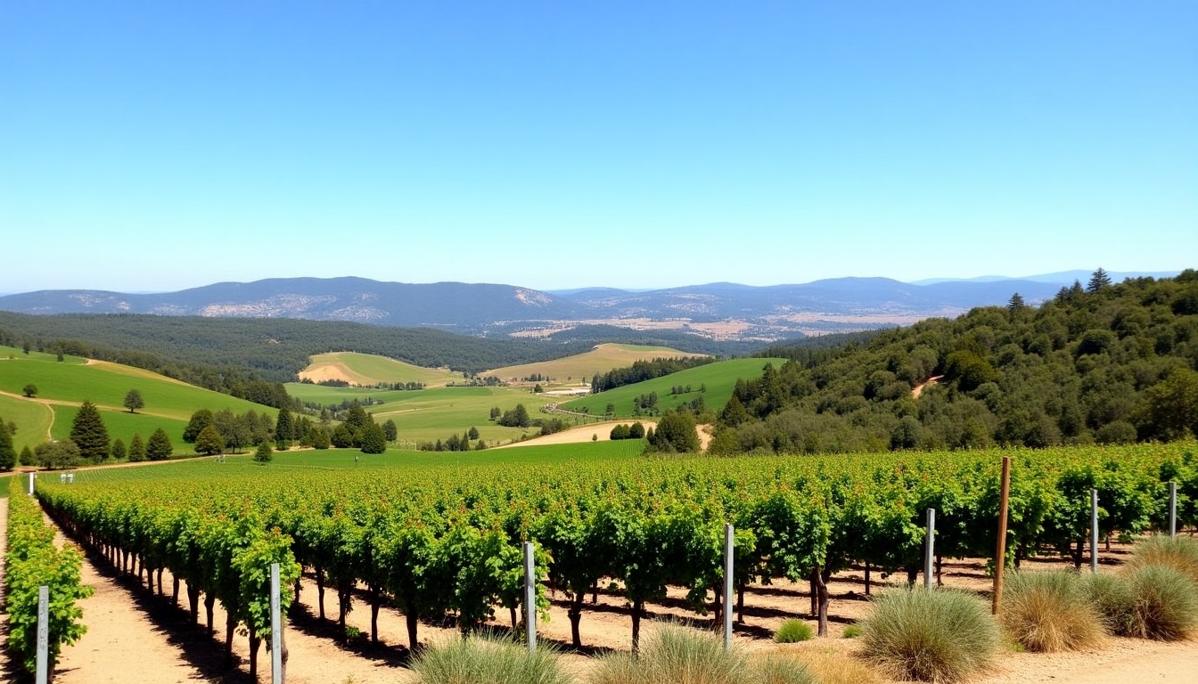 A scenic view of the Napa Valley vineyards of Beringer Wines.