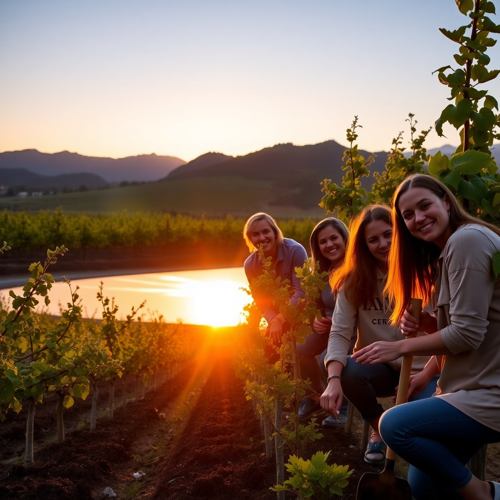 Team planting native trees to enhance biodiversity in Jackson Family Wines vineyards
