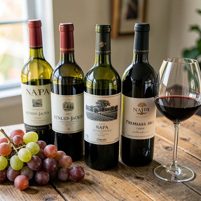 Collection of premium Napa Valley wine bottles on a tasting table