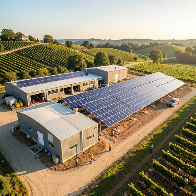 Winery buildings powered by extensive solar energy arrays