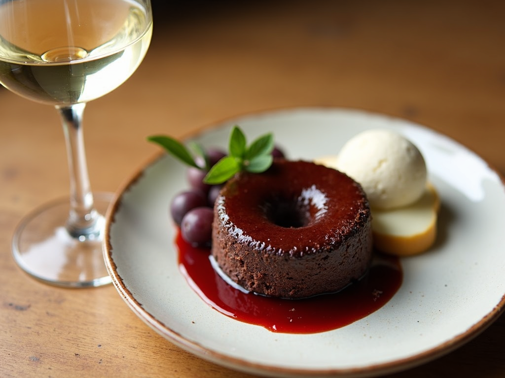Chocolate lava cake with Late Harvest Riesling.