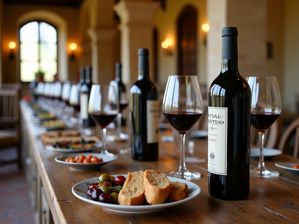A cozy wine tasting scene in a Tuscan villa, featuring Chianti and local snacks.