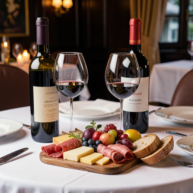 Elegant dining table setup with wine and charcuterie for perfect food and wine pairing