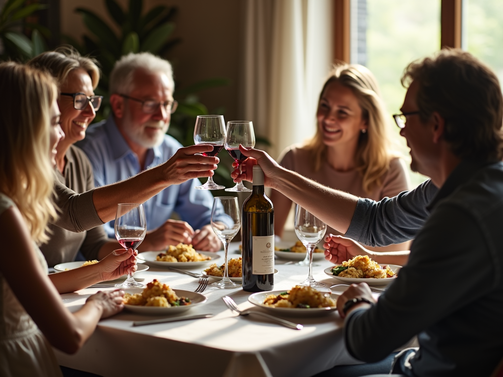 A family toasting as the winery passes to the next generation, a sign of lasting heritage.