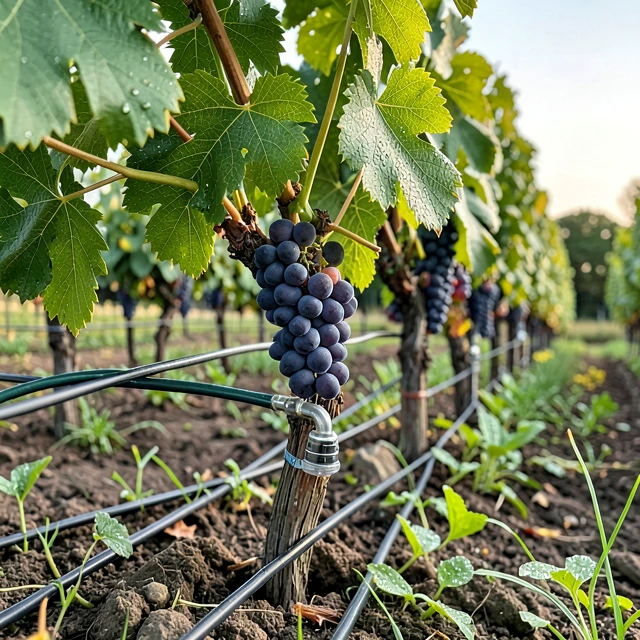 Close-up of grapes benefiting from sustainable irrigation practices