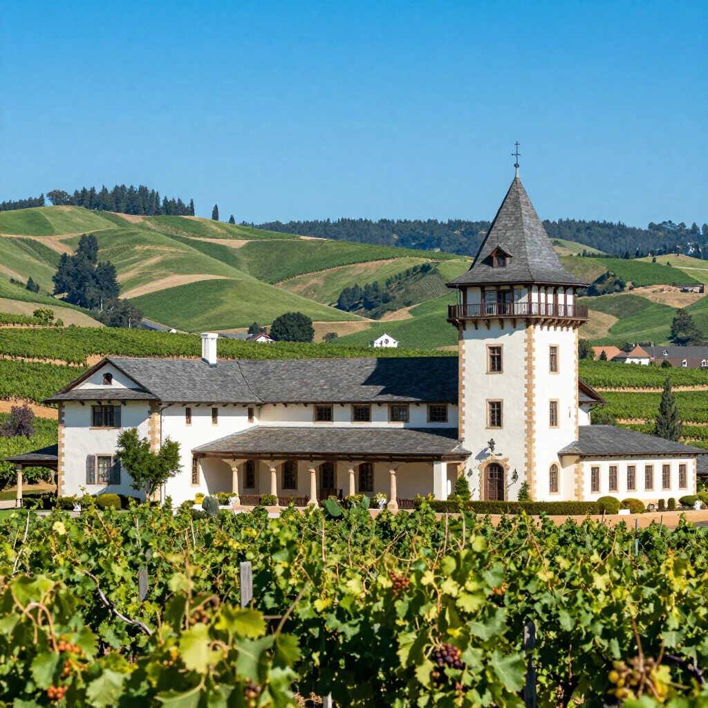 Beringer Vineyards historic estate in Napa Valley with vineyards and winery building