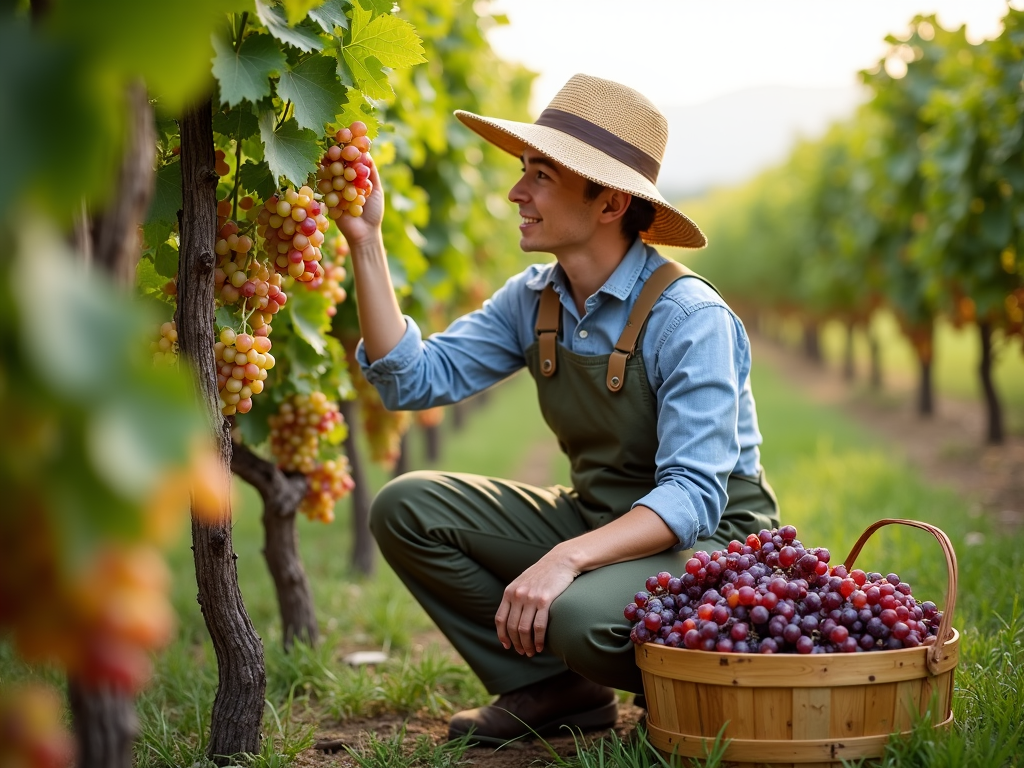 Worker checking grapes at Jackson Family Wines vineyard