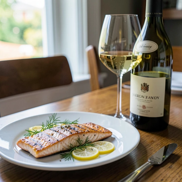 Grilled salmon paired with La Crema Chardonnay
