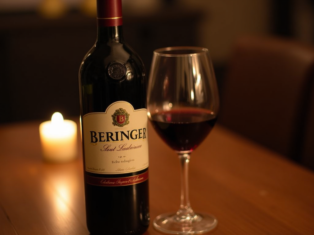 Bottle and glass of Beringer Cabernet Sauvignon