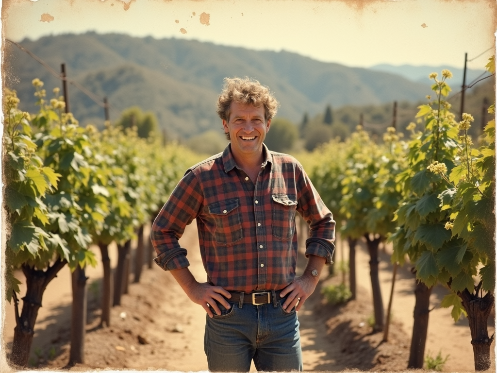 Jess Jackson with young grapevines in the 1980s
