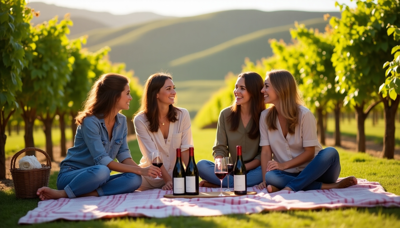 Consumers enjoying Jackson Family Wines at a vineyard picnic, capturing delight and relaxation.