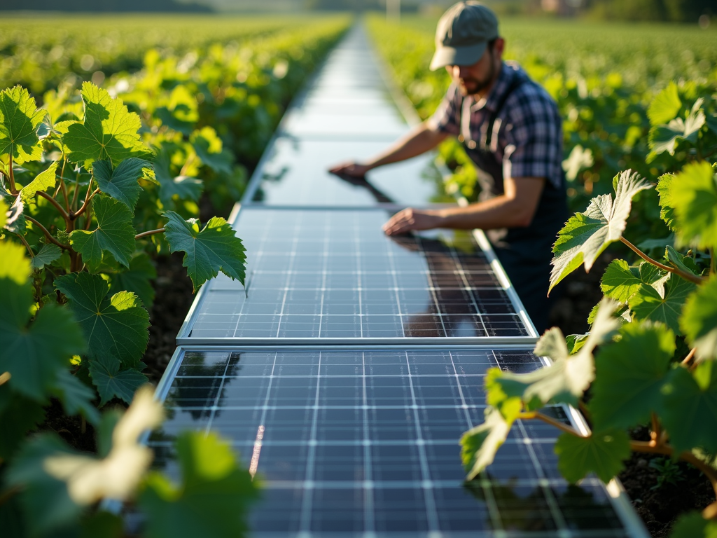 Solar panel maintenance in vineyard