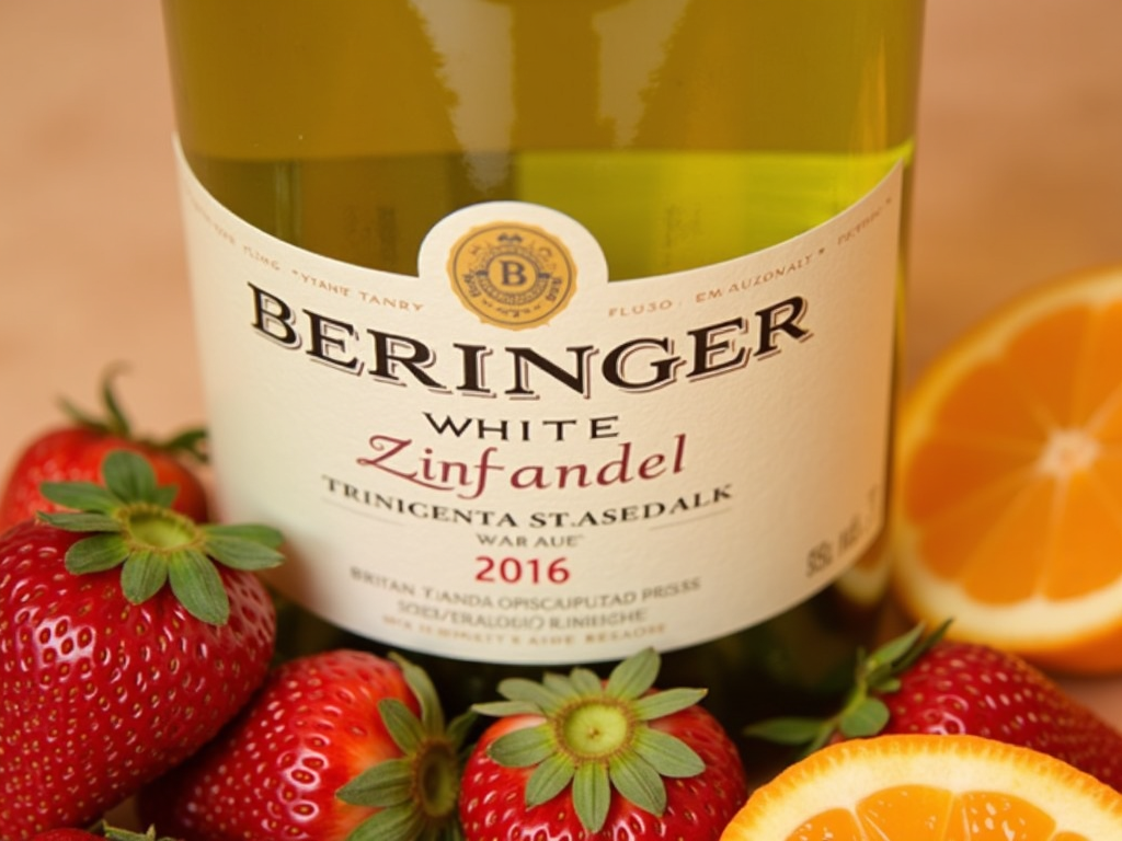 Beringer White Zinfandel, a fruity and slightly sweet rosé wine.