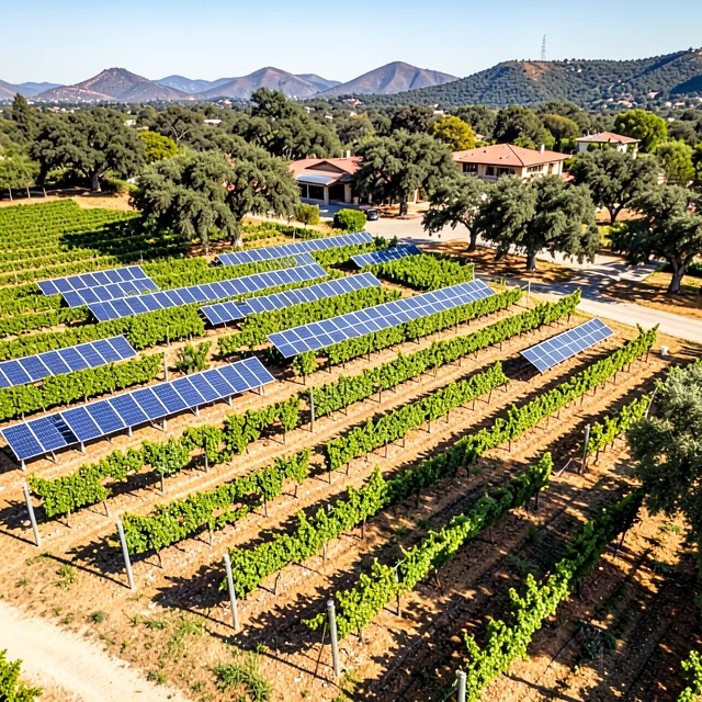 Aerial view of sustainable vineyard implementing regenerative practices