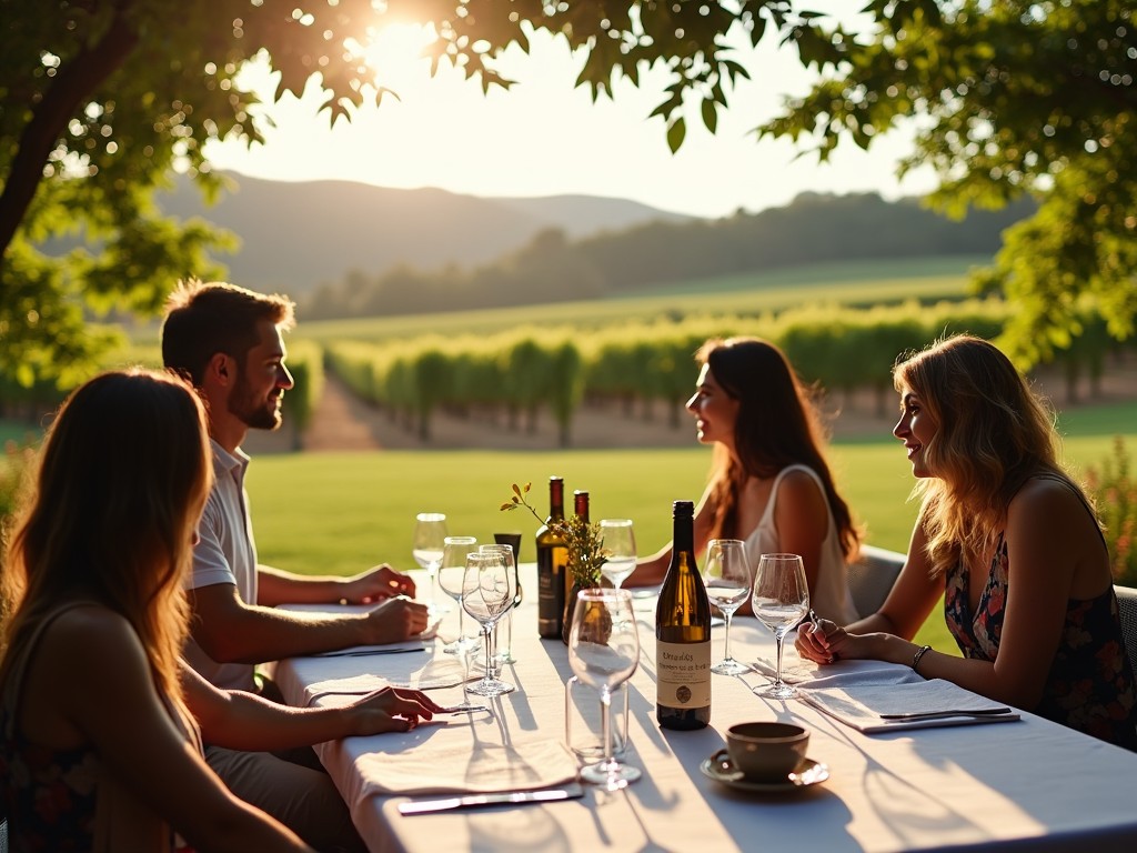Wine tasting setup with Beringer Reserve bottles on a wooden table outdoors.
