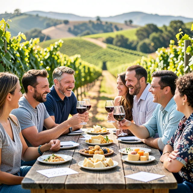 Wine club members enjoying a tasting event at a vineyard