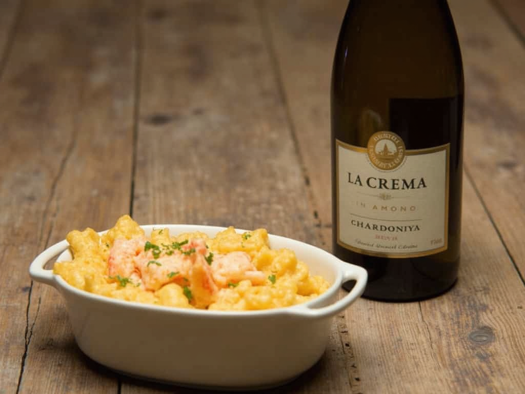 La Crema Chardonnay paired with lobster mac and cheese