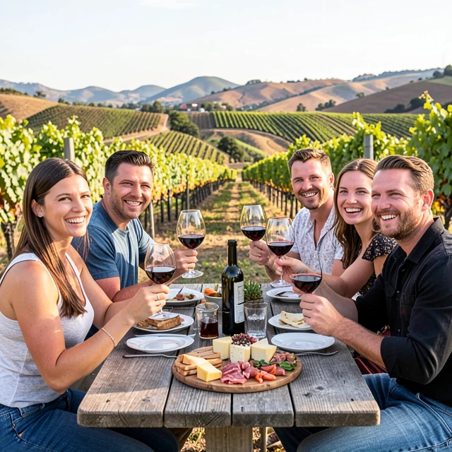 Friends enjoying wine tasting with pairings in Napa Valley