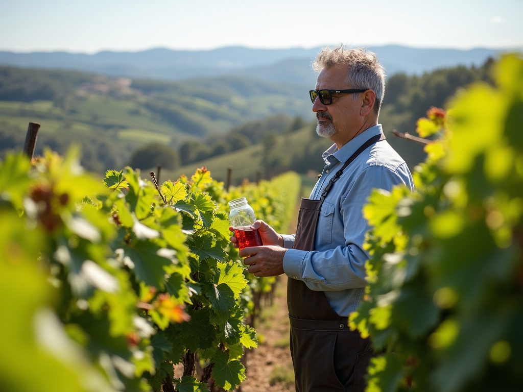 Winemaker assessing grape quality in the vineyard