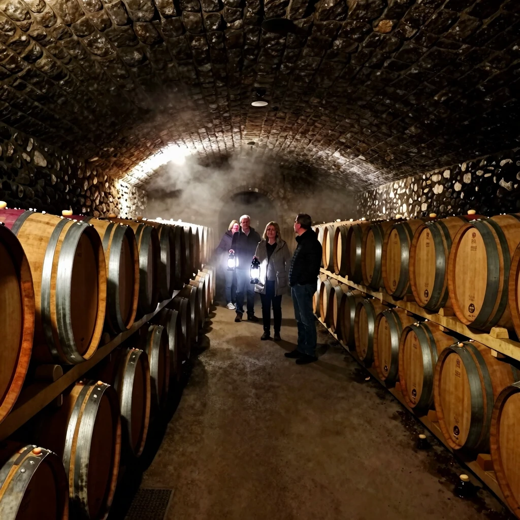Inside the wine caves during a tour at Beringer Vineyards