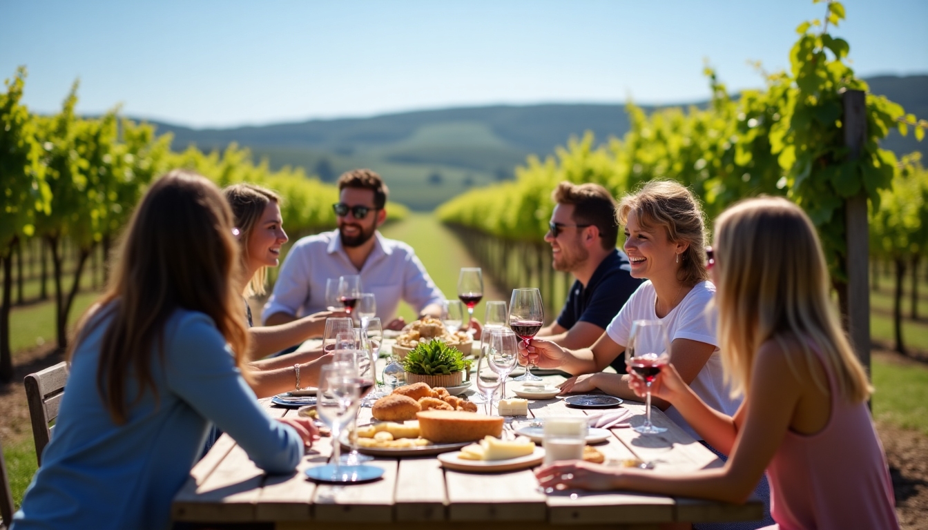 Outdoor wine tasting in Sonoma County with friends and cheese