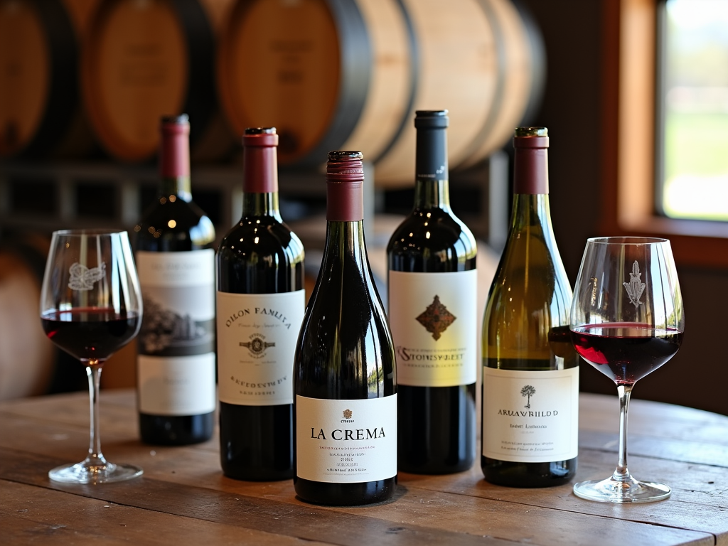 Wine tasting setup featuring Jackson Family Wines in a Sonoma County tasting room, showcasing the region's finest offerings.
