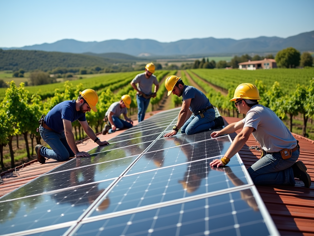 Installing solar panels at Jackson Family Wines, a commitment to renewable energy.