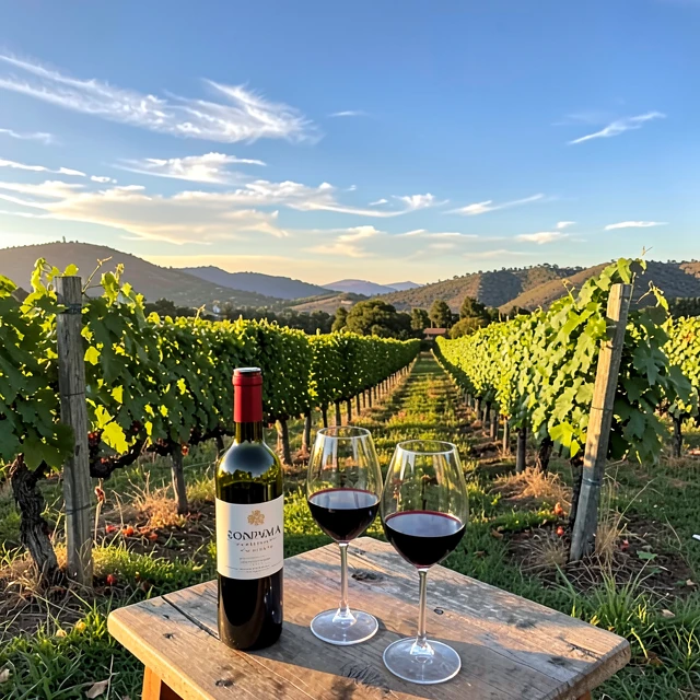 Scenic Sonoma County vineyard with wine glasses ready for tasting