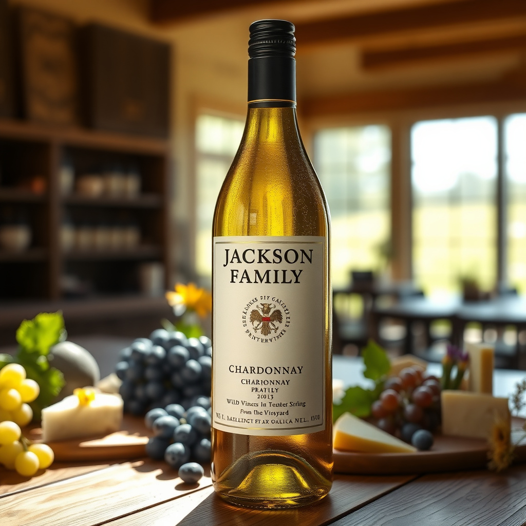 Elegant tasting setup featuring a Jackson Family Wines Chardonnay with vineyard-fresh accompaniments