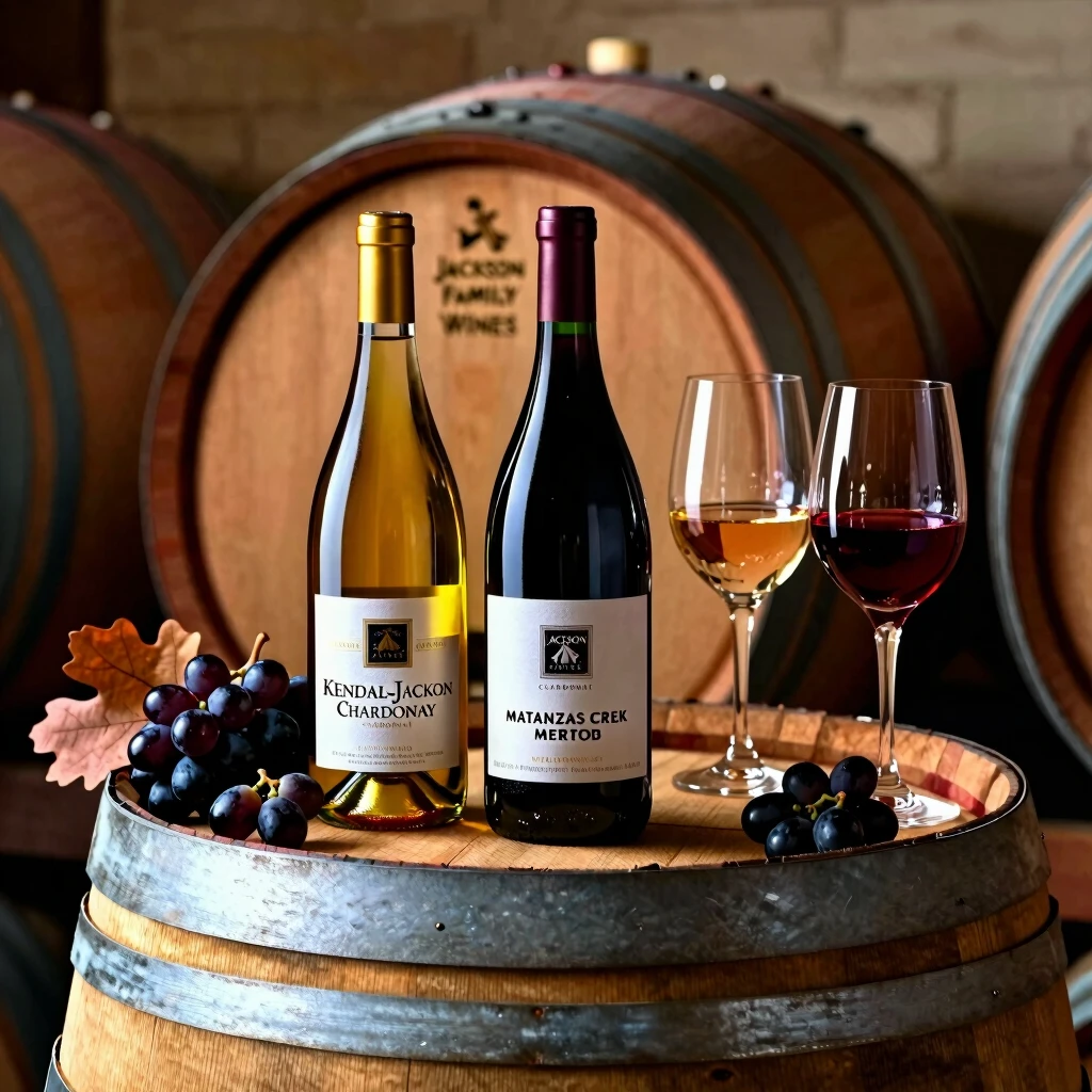 Assortment of Jackson Family Wines bottles in a winery setting