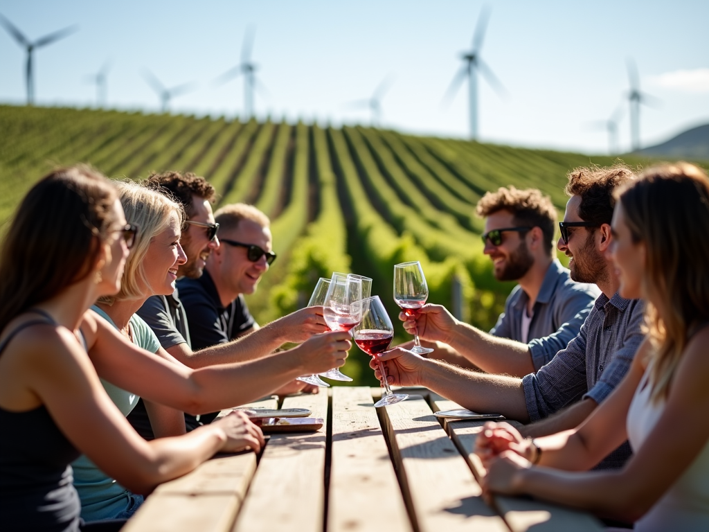 Wine tasting with sustainable backdrop