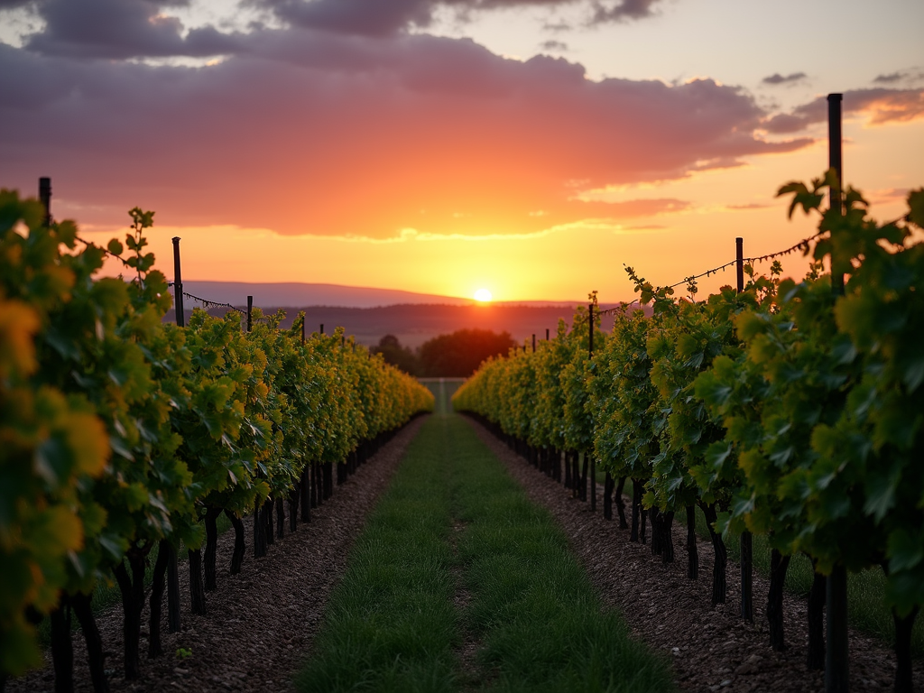 Beringer vineyard at sunset