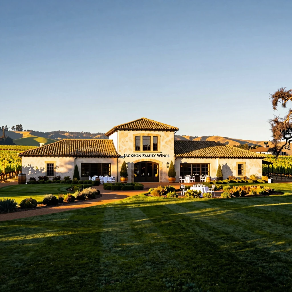 Elegant winery estate of Jackson Family Wines surrounded by vineyards