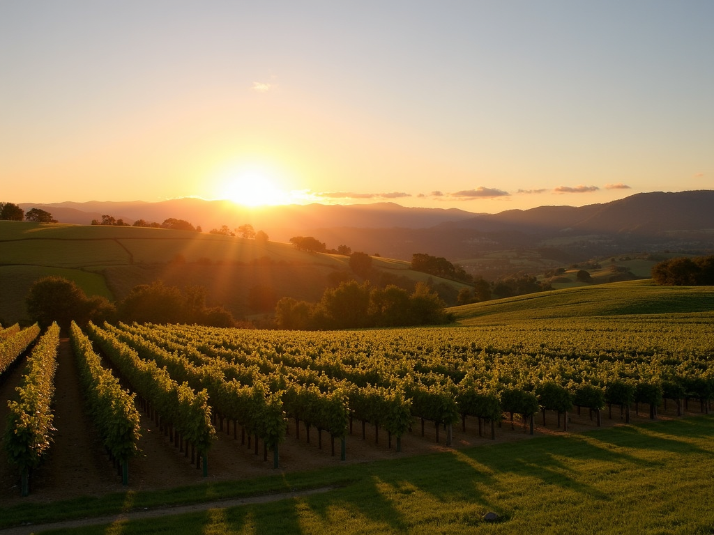 Sunset over Oakridge Vineyard in Napa Valley.