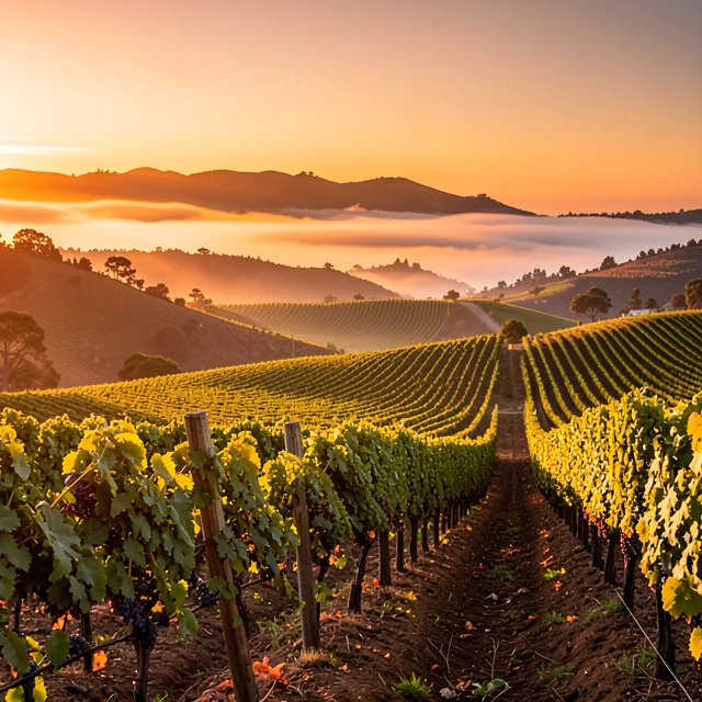 Sunset over expansive California vineyards owned by Jackson Family Wines