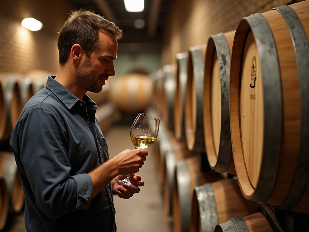 Winemaker evaluating Chardonnay.